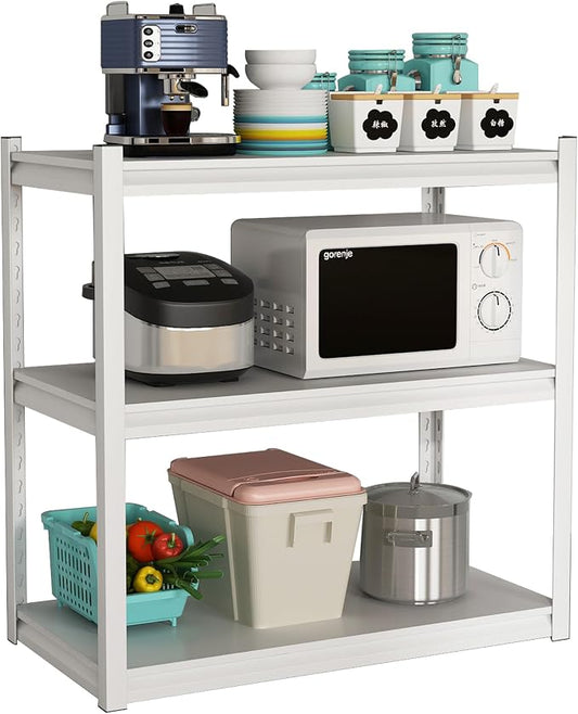Garage Shelving Adjustable 3 Tier Heavy Duty Metal Storage Shelves Adjustable Utility Rack Organization for Kitchen, Pantry, Closet, Garage, Office 31.5" W x 15.75" D x 31.5" H, White