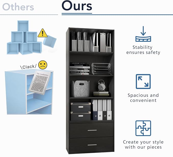 Homes: Inside + Out Apexa 6-Cube Storage Organizer Shelves, Stackable Wood Bookcase Fits Cubby Bins for Organization, Dorm Teen Room Decor & Home Office, Taupe Grey