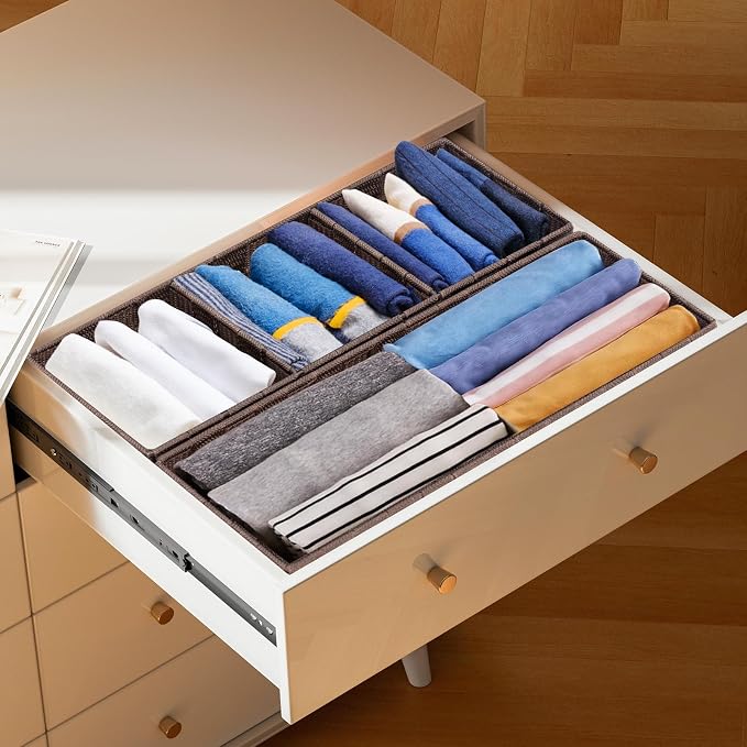 Drawer Organizer, Cube Baskets for Storage Shelves, Handmade Small Woven Basket, Shallow Storage Bins for Organizing Desk, Dresser, Kitchen, Pantry, Nested 7 Pack, Brown