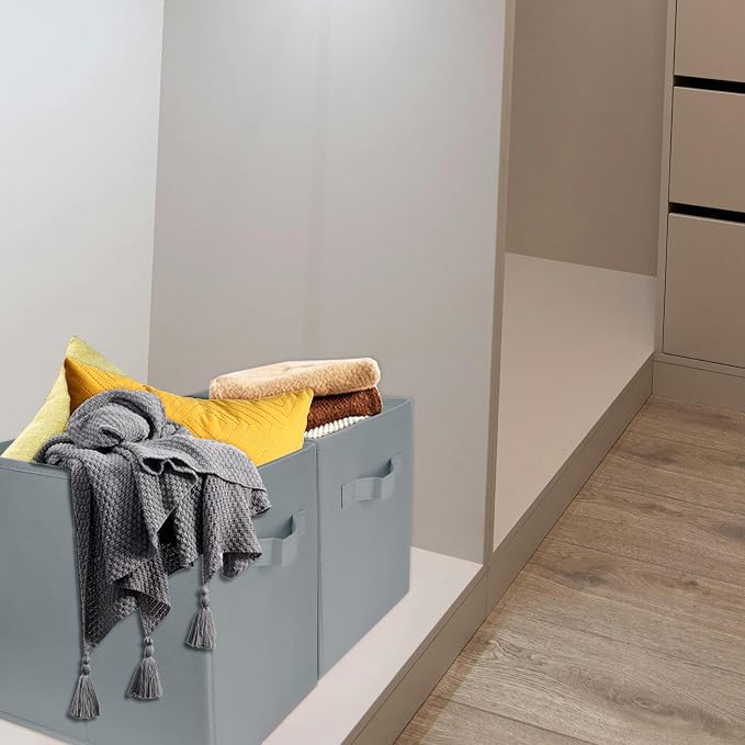 3 Pcs Storage Cubes, 10.5 Inch Collapsible Storage Bins, Fabric Foldable Bins for Organization, Durable Storage Bins for Closet, Shelves, Offices (Grey) | [Grey] [For Organization, Durable Storage Bins for Closet, Shelves, Offices]