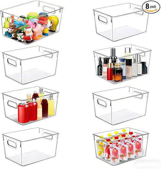 Set of 8 pantry organizers and storage, Clear Plastic Storage Bins for Kitchen Organization, Freezer Storage, Home Edit Containers (8Large)