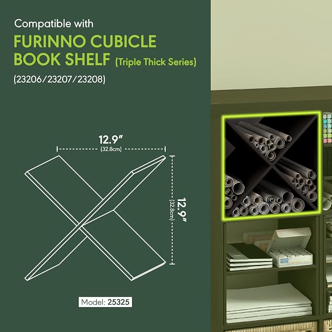Furinno Cubicle X-Shelf Cube Insert, 3-Shelf Cube Organizer, Dark Oak | 12.9W x 12.9H, Accessory, Fits into Triple Thick Cubes Series, IKEA Kallax, for Organizers and Storage