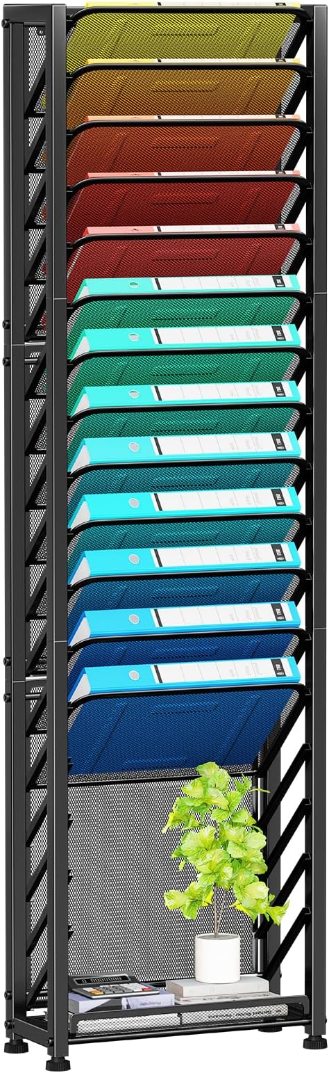 Simple Trending Wall File Organizer, 18-Tier Mesh Hanging Paper Document Folder Holder, Desktop Metal Files Storage Rack for Office and Home, Black