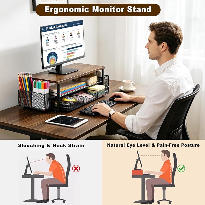 Office Desk Accessories, Monitor Riser Computer Stand, Storage Desk Shelf for Desktop Organizing