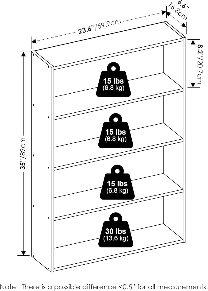 Furinno Basic Book Shelf, 4-Tier Bookcase with Open Shelf, Bookshelf, Cube Storage Organizer, 6 x 24 x 35, for Living Room, Bedroom, Home Office, Espresso