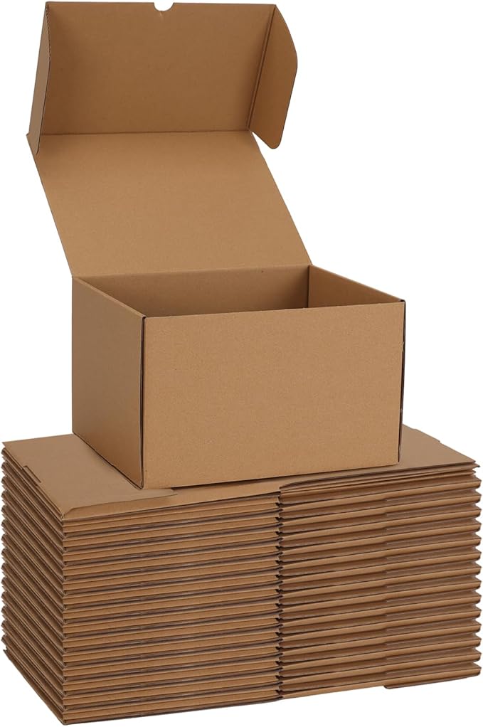CRUGLA 10x8x6 Shipping Boxes, 15 Pack Brown Kraft Folding Mailer Boxes, 3-Ply Corrugated Cardboard Box Mailers for Small Business Packaging, Mailing & Storage