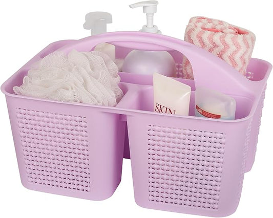 Plastic Portable Shower Caddy with Handle, 3 Compartments, Light Purple | Storage Organizer with Drain Holes, Sturdy and Durable For Bathroom, Kitchen, College Dorm, Sink, Camping