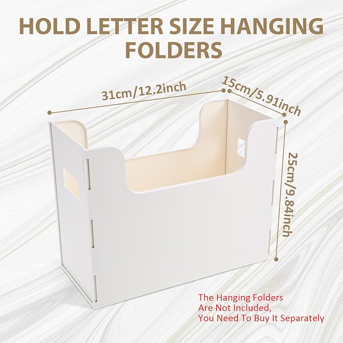 2 Pcs Portable Desktop File, Side Handles, Filing Organizer, Hanging File Folders, Letter Size for Schools Office Home (White)
