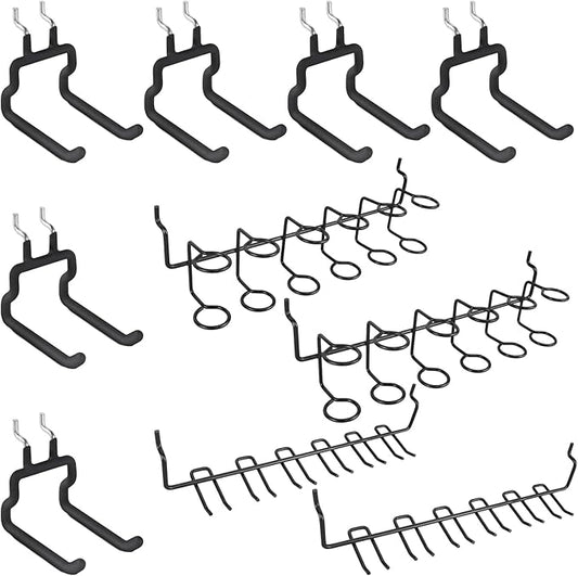 Utility Heavy Duty Pegboard Hooks, 10Pack Peg Board Accessories Tool Hanger | Fit 1/8" 1/4" Peg Holes, Double Arm Peg Board Bracket, Rubber Coated, Large Tool Organizer for Garage Workshop Shed Craftroom