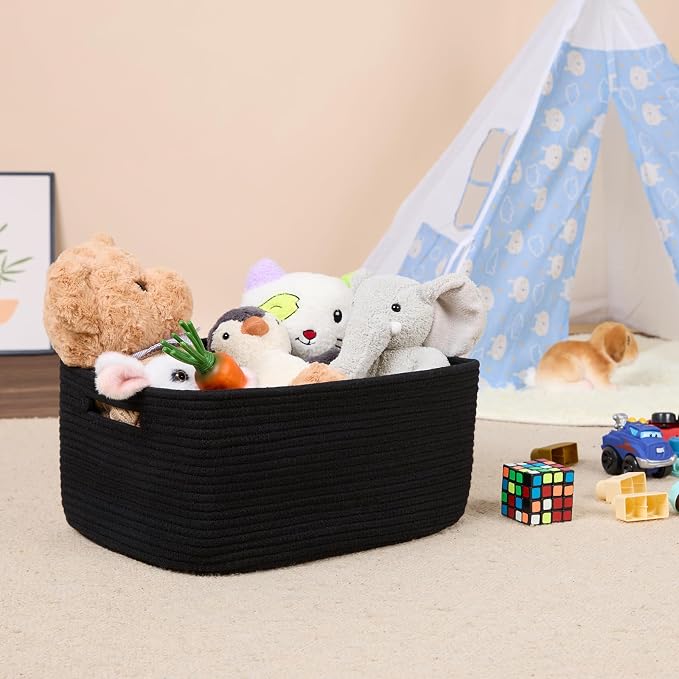 MiniArk Large Storage Baskets for Shelves, 17 x 13 x 7.5” Closet Organizers Bins for Clothes Blanket Towels, Baby Nursery, Toy Baskets Box, Woven Rope Baskets, 2 Packs Black