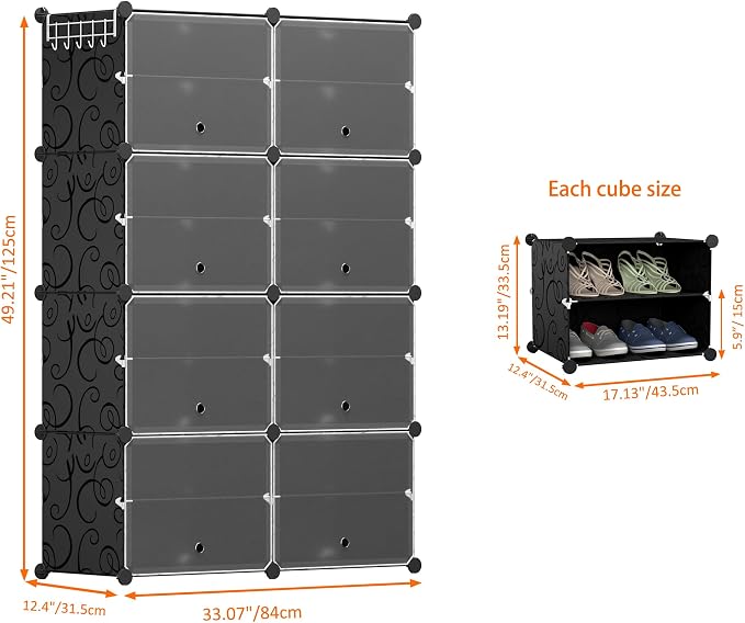 HOMIDEC Shoe Rack Organizer 32 Pair Modular Shoe Storage Cabinet for Closet | PP Plastic, Sturdy Steel Frame, Waterproof, Dustproof, Easy Clean, Shoe Shelves for Closet Garage Hallway Bedroom Entryway