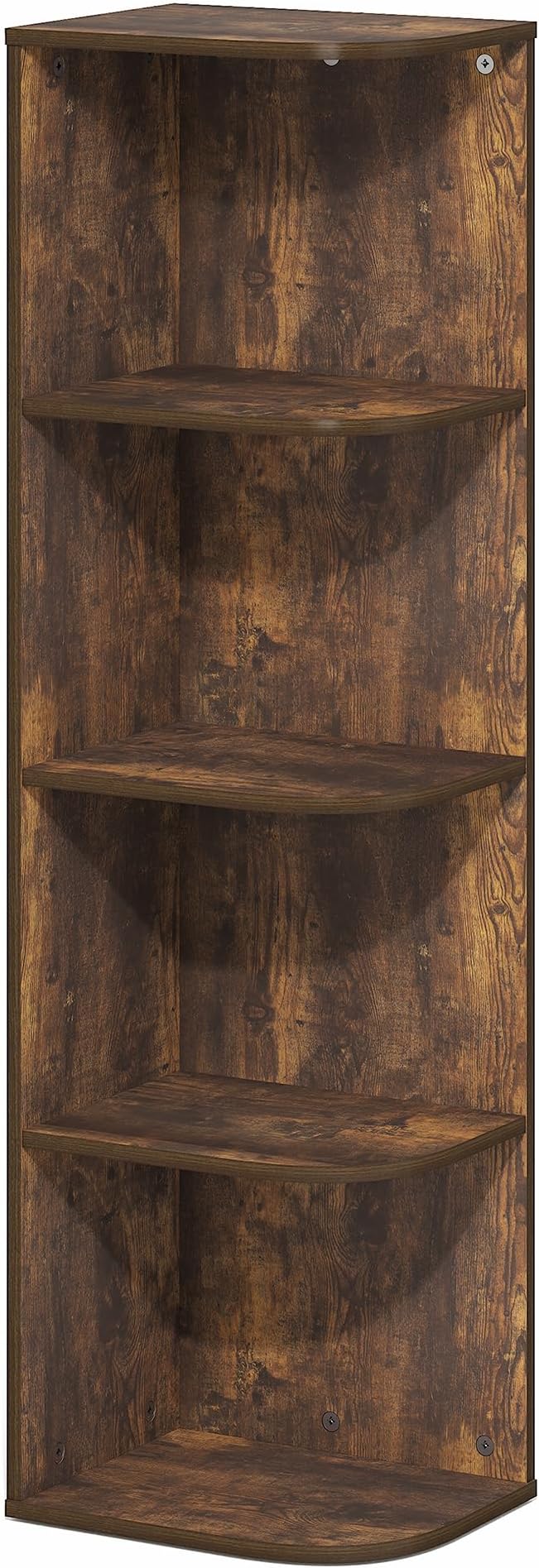 Furinno PASIR Book Shelf, 4-Tier Corner Bookshelf with Open Shelf, Standing Bookcase, 9.3 x 12 x 41.4, for Organization and Storage, for Living Room, Bedroom, Home Office, Amber Pine
