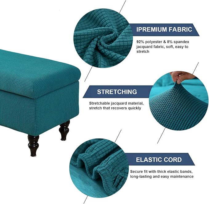 FUANGUI Ottoman Cover Slipcovers Rectangular Folding Stretch | Storage Bench Footrest Sofa Stool Covers Footstool Protector with Elastic Bottom, Removable Washable,Large