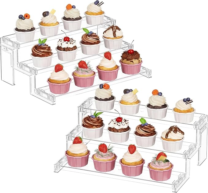 Lifewit Spice Rack, Perfume Cologne Organizer, Cupcake Stand, Tool-Free Assembly, Display Riser Shelf, Seasoning Figurine Makeup Holder, Room Decor, Kitchen Cabinet Storage, Clear, 12in-3 Tier, 2 Pcs