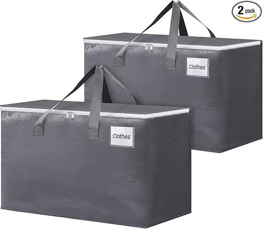 BlissTotes Large Moving Bags, Storage Bags, 125L-2 Pack | Moving Bags with Zipper, Handles Moving Supplies with lids, Heavy Duty Totes for Storage Bags, Space Saving, Moving Totes