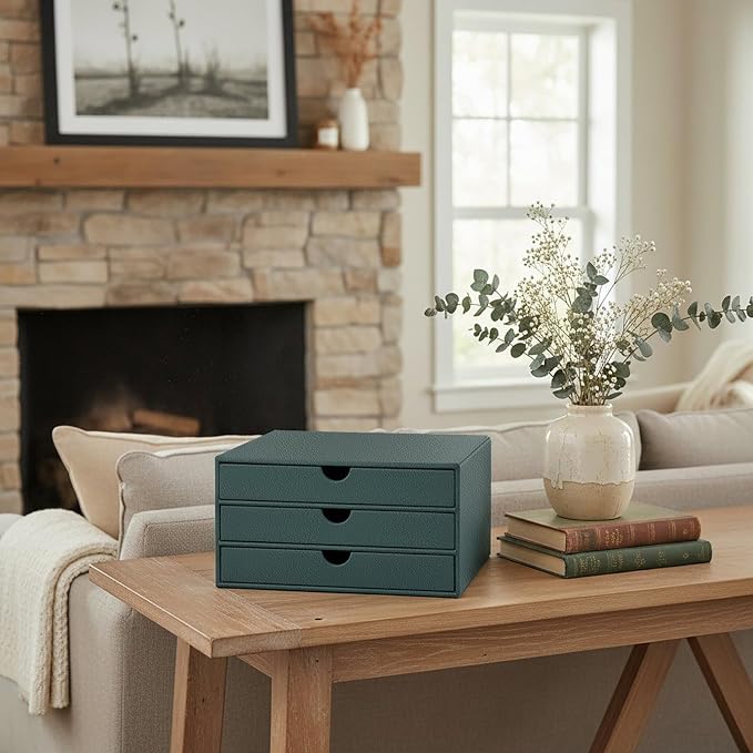 UnionBasic Document Organizer, 3-Drawer File Cabinet Document Storage Box, Office Desktop Filing Organizer, Dark Ivy