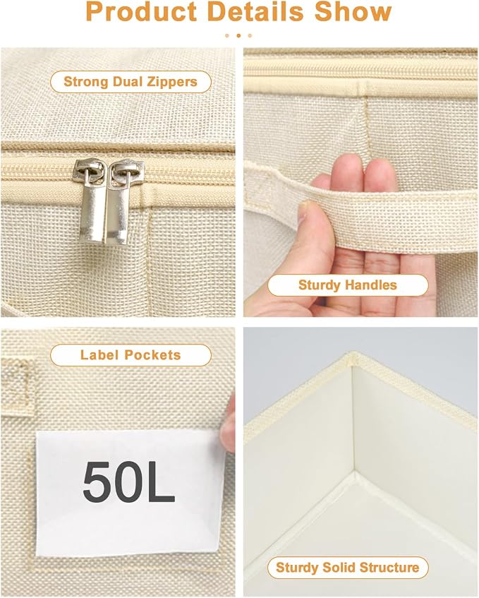 punemi Underbed Wedding Dress Storage Box, Wedding Dress Preservation Keepsake Trunk with Sturdy Zipper and Handles, Large Clothes Storage for Blankets, Pillows, Comforters & Quilts, Beige | Structured Keepsake Storage Trunk with Sturdy Zipper & Handle...