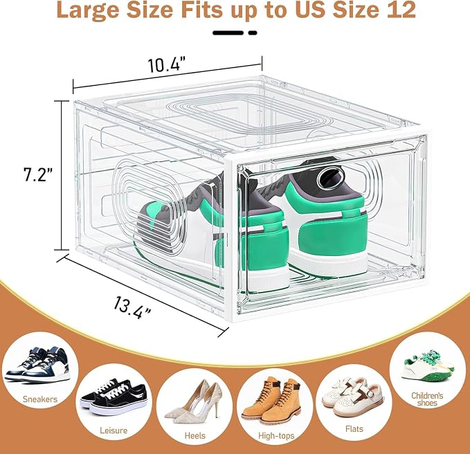 10 Pack Thicken Shoe Organizer Stackable | Upgraded Sturdy Shoe Storage Box with Magnetic Door,Shoe Containers For Sneaker Display,Hat Organizer,White