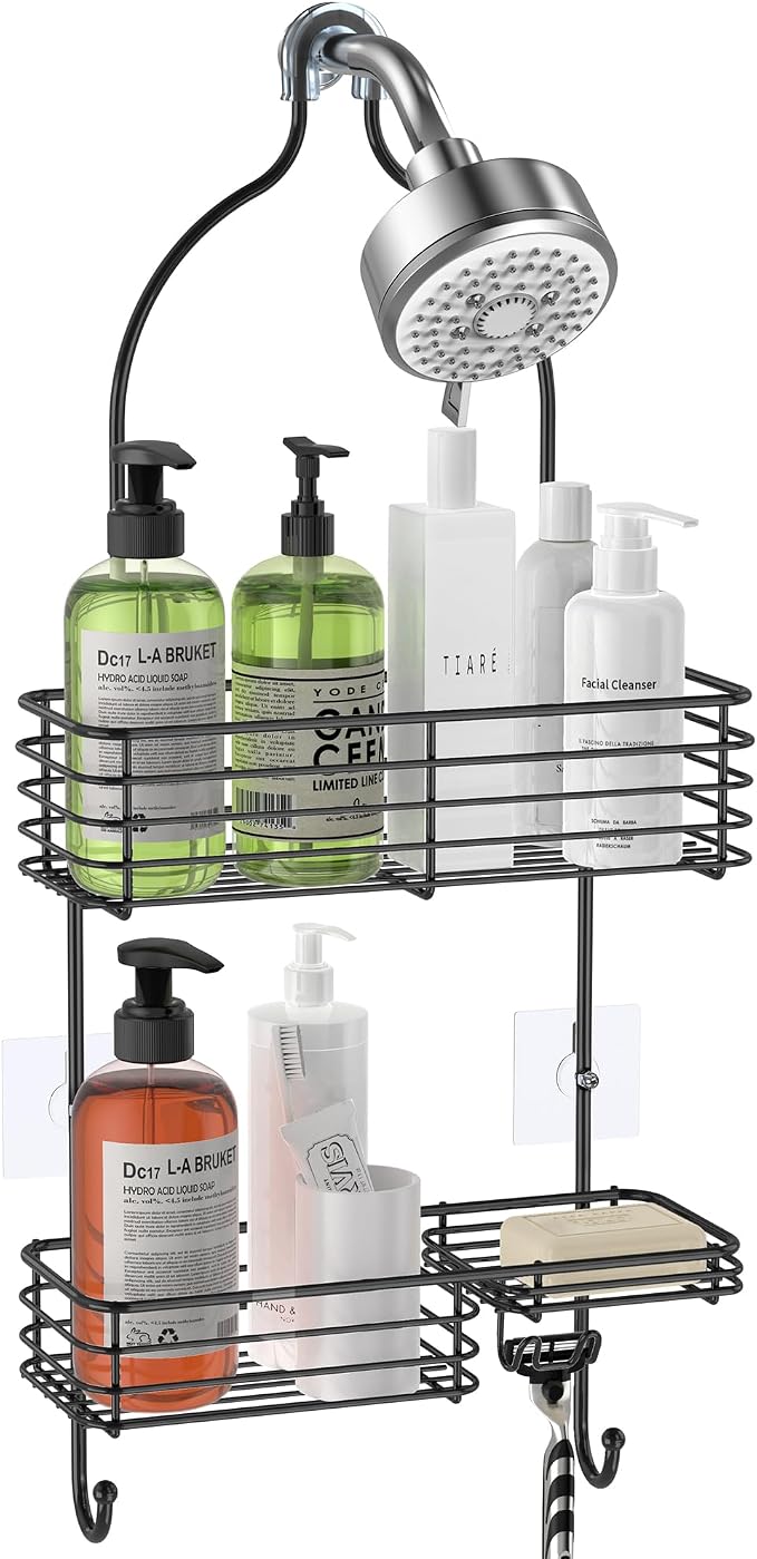 SMARTAKE Hanging Shower Head Caddy, Shower Shelf Organizer, Black | SUS201 Rustproof Stainless Steel Over The Storage Rack, for Toilet, Bathroom