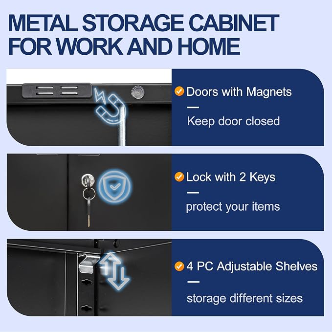 BESFUR Metal Storage Cabinet 87" H,Tall Locking Storage Cabinets with Top Cabinet and 4 Adjustable Shelves for Home Office, Garage,School, Apartment, Warehouse, Utility Room，Black