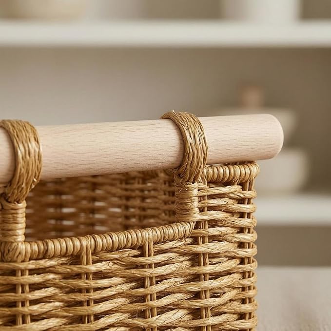 Rectangular Open Top Basket Reinforced Handwoven Rattan Box Decorative, Light Rattan