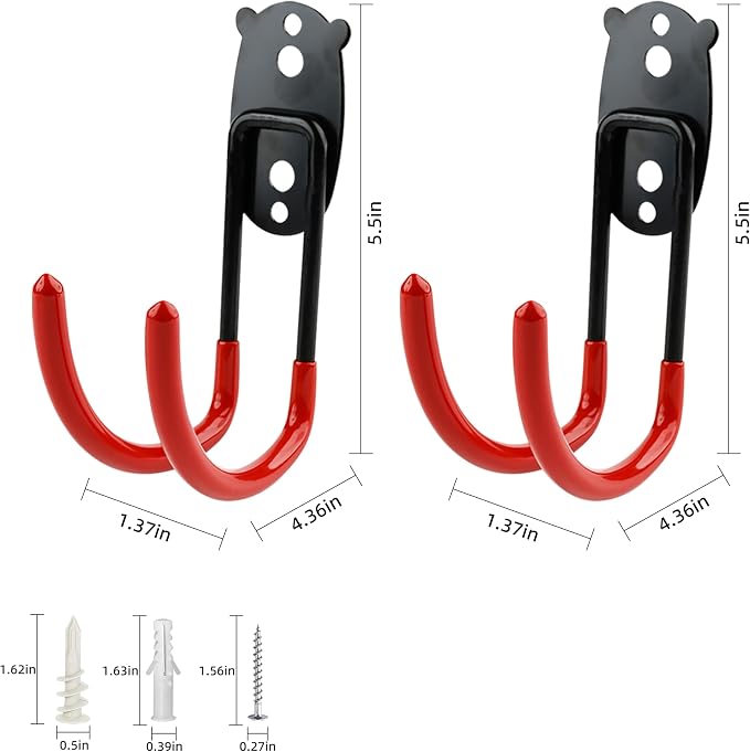 Garage Hooks Heavy Duty, Large Curved Hooks Wall Mount, Anti-Slip PVC Coated Steel Utility Storage Organizer for Hanging Ladders, Bikes, Garden Tools and Hoses 2 Packs