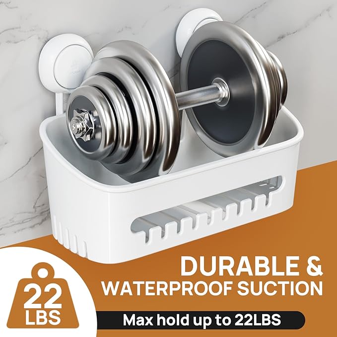 LEVERLOC Shower Caddy Suction Cup,Shower Organizer Bathroom Shelf,White M&L