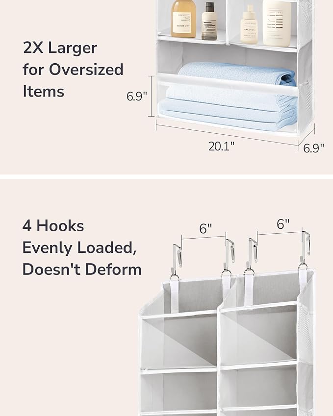 ULG Over the Door Organizer, 5-Tier Extra Large Hanging Storage with 10 Mesh Pockets, 100 lbs Capacity, Heavy Duty Door Organizer for Closet, Bedroom, Nursery Light Grey