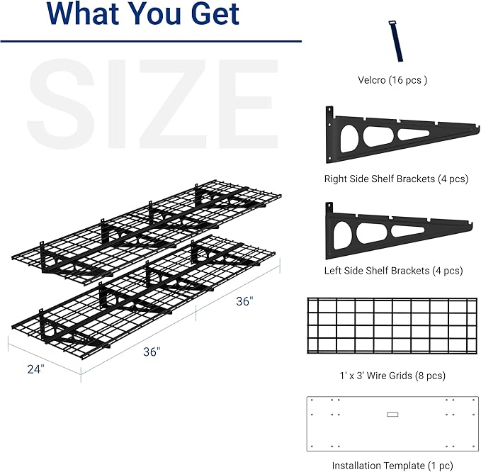 FLEXIMOUNTS 2-Pack 2x6ft Garage Shelving 24-inch-by-72-inch Heavy Duty Wall Mounted Shelves Garage Storage Rack Floating Shelves, 1400lbs Load Capacity, Black, Classic Series