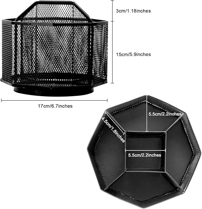 Comix Mesh 360° Rotating Pen Holder, Desk Organizer for Home Office, Black | 9 Compartment Pencil Holder, Sticky Notes Holder, Pen Organizer Office Supplies