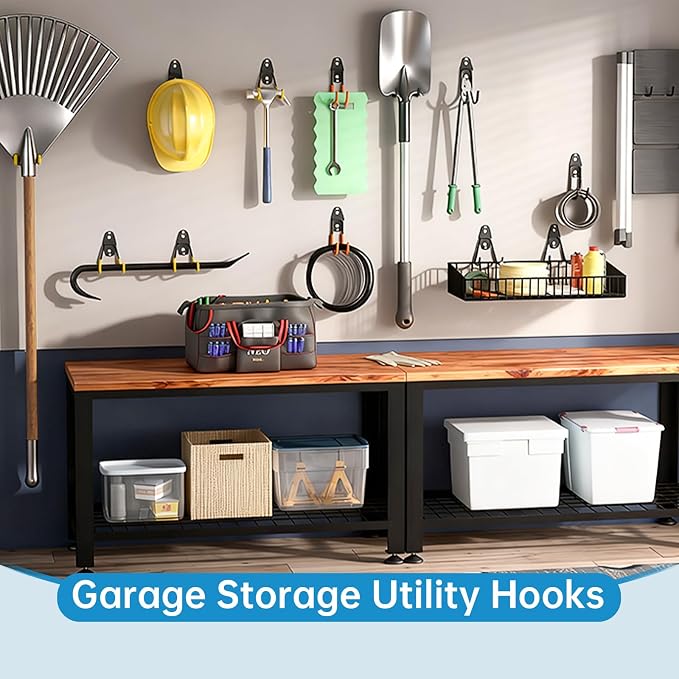 GeeWatom 2 Pack Garage Storage Utility Hooks，Garage Garden Tool Organizer，Steel Wall Mount Hooks, Garden Small U Hooks (Yellow)