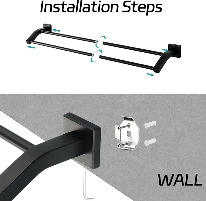 Alise Double Towel Bar,32" Towel Rack for Bathroom Wall Mounted,Matte Black | SUS304 Stainless Steel Bathroom Towel Holder, Quick Drying Towel Hanger Towel Rod, Useable Length 30.8"