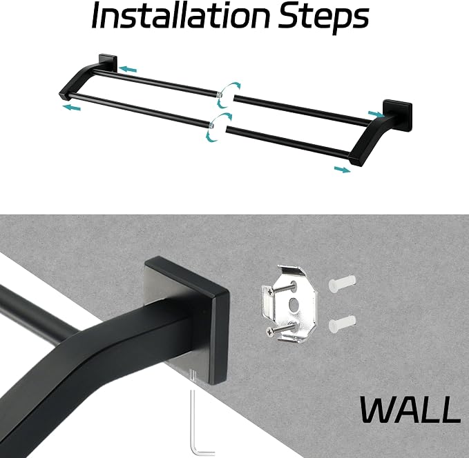 Alise Double Towel Bar,28" Towel Rack for Bathroom Wall Mounted,Matte Black | SUS304 Stainless Steel Bathroom Towel Holder, Quick Drying Towel Hanger Towel Rod, Useable Length 26.9"