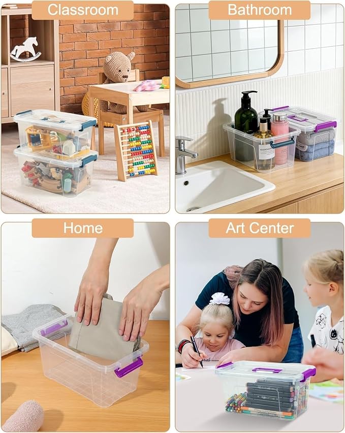 7Qt Clear Storage Bins with Lids,6-Pack Stackable Storage Containers With Buckle Latches.Perfect for LEGO, Crafts, Office Supplies, and Dorm Room Organization,Blue