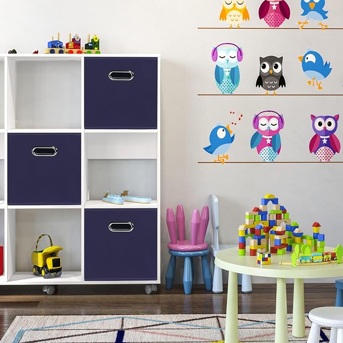 Black Foldable Storage Cubes Bins, Fabric Storage Box Cubes Organizer Baskets with Dual Handles for Home Organizer,Set of 6,(Navy Blue)