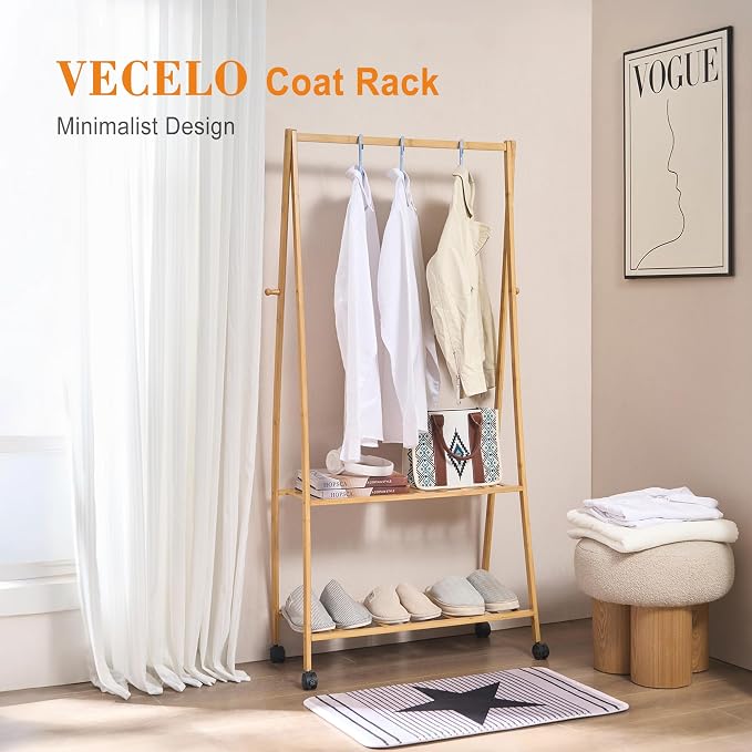 VECELO Coat Rack Freestanding, Entryway Hanger Stand, Umbrella Holder, Hall Tree With Hooks, Floor Standing Tree Stand,Oak