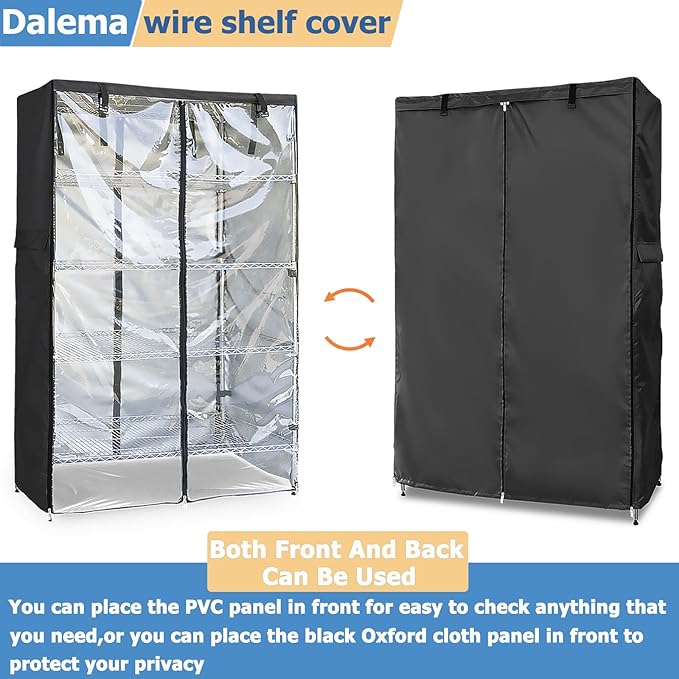 Waterproof Shelf Cover,Outdoor 600D Heavy Duty Dustproof Storage Shelves Cover,60''x24''x72'' Shelf Covers for Wire Shelving with Zippers,Storage Rack Covers with Clear Front