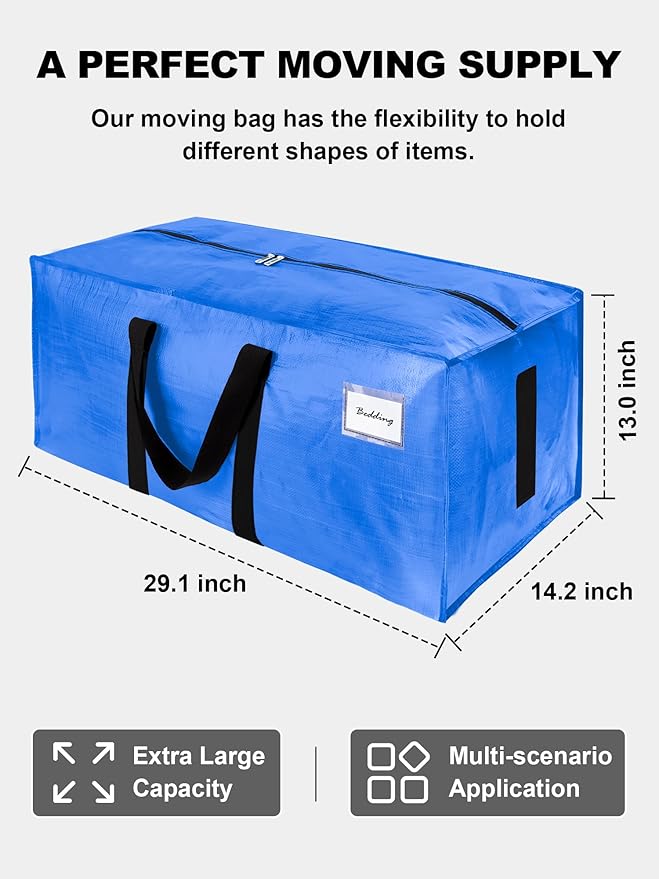 HOMESURE Supports 200lbs Heavy Duty Moving Bags - Strong Zipper & Wrap-Around Handles - Water-Resistant Storage Totes, Durable Alternative to Moving Boxes - 8 Pack - Sky Blue