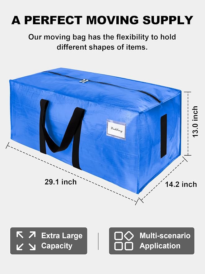 HOMESURE Supports 200lbs Heavy Duty Moving Bags - Strong Zipper & Wrap-Around Handles - Water-Resistant Storage Totes, Durable Alternative to Moving Boxes - 12 Pack - Sky Blue