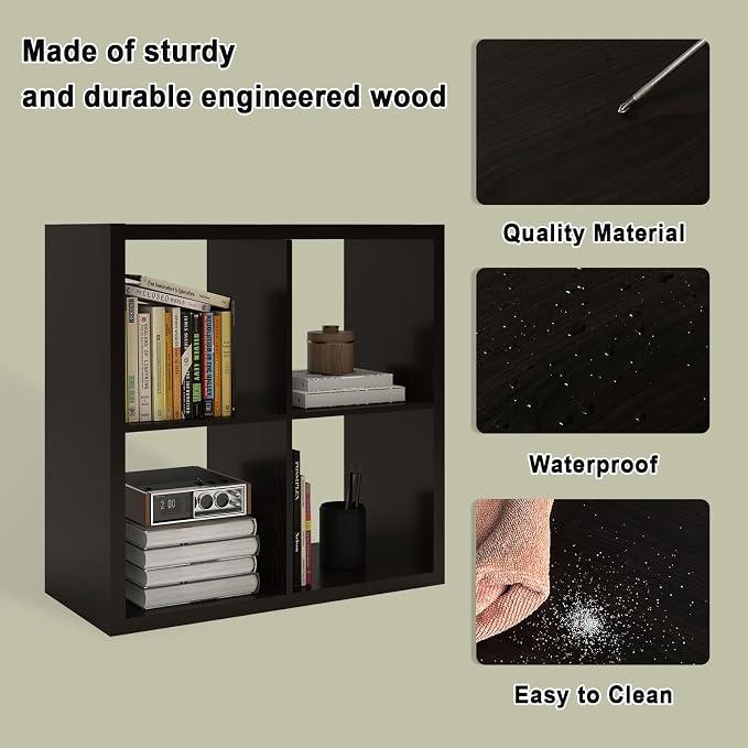 4 Cube Storage Organizer Shelf, Chocolate Color, 13in | 2026 Wooden Thick Frame, Anti-Tipping Kits, Reversible Open Back Bookcase