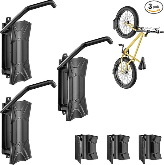 monTEK Swivel Bike Wall Mount for Fat Tire, Up to 4.5" Tire Width, 3 Pack | Swivel Bike Wall Hanger, Holds Up to 77lbs, Space-Saving Bike Rack, Heavy Duty Bike Storage for Garage Tool Room Storehouse