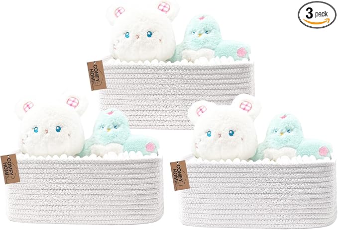 COMFY HOMI 11.5"x7.5"x4.7" Storage Baskets for Organizing | Cotton Rope Woven Basket | Toy Storage Bin Box | Basket for Shelves, Closet Organizer Bin, Decorative Closet Shelf, 3 Pack,