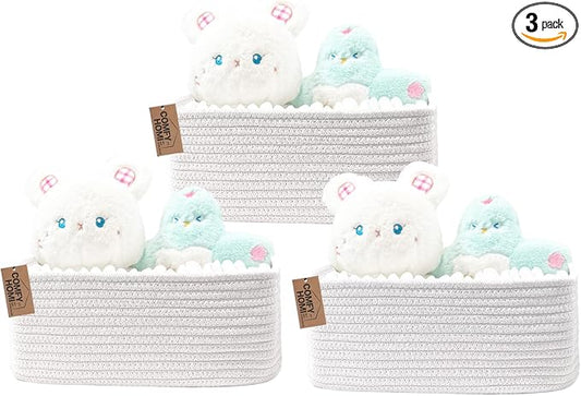 COMFY HOMI 11.5"x7.5"x4.7" Storage Baskets for Organizing | Cotton Rope Woven Basket | Toy Storage Bin Box | Basket for Shelves, Closet Organizer Bin, Decorative Closet Shelf, 3 Pack,