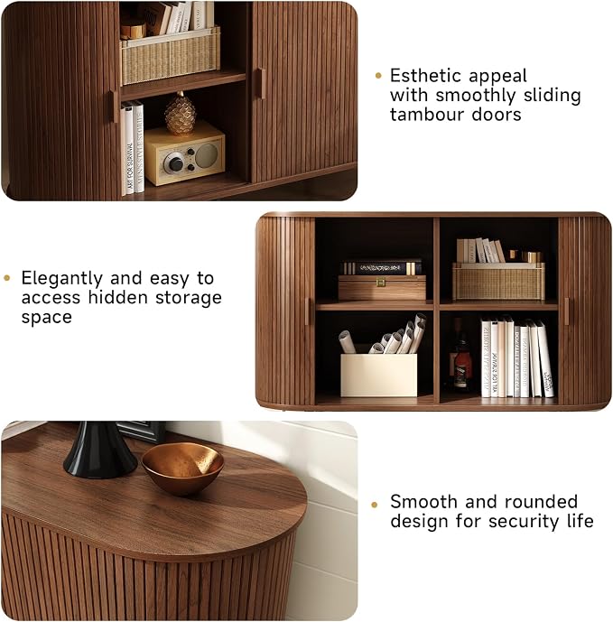 48" Sideboard Buffet Cabinet with Storage, Storage Cabinet with Sliding Door & Adjustable Shelf, Modern Accent Coffee Bar Console Table for Kitchen, Entryway, Walnut