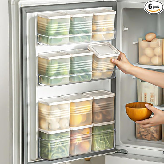6 Pack Refrigerator Organizer Box with Lid, Plastic Refrigerator Side Door Storage Containers, Space-Saving Organizer Bins for Refrige, Refrige Drawers for Fruit and Vegetable (Clear, S-6)
