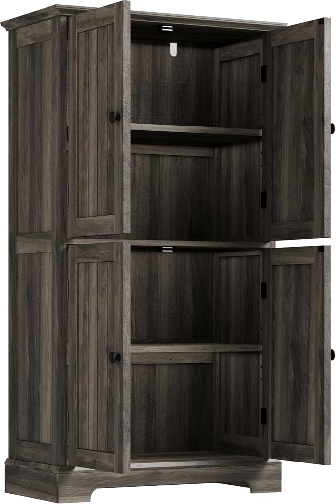 ChooChoo Bathroom Floor Cabinet with Adjustable Shelves | Bathroom Storage Cabinet, 4 Doors, Freestanding Cupboard for Living Room, Kitchen Pantry, Retro Grey