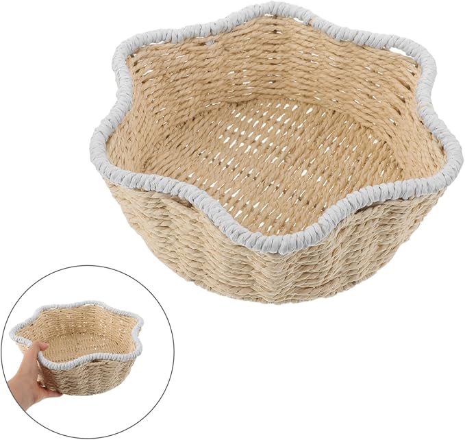 TEHAUX Hand-woven Decorative Storage Basket Multipurpose Paper Rope Organizer Bin for Kitchen Bathroom Desk Creative Home Storage for Fruit Bread Sundries Versatile Woven Basket for