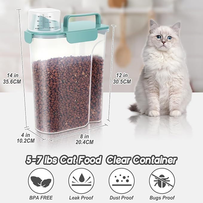 5-7 LBS Cat Dog Storage Container Portable with Upgraded Large Spout and Cup, Plastic Pet Food Dispenser for Small Animal Kibble, Bird Seed, Oatmeal, Rice, Flour, Brown Sugart-2 pack Elegant Blue