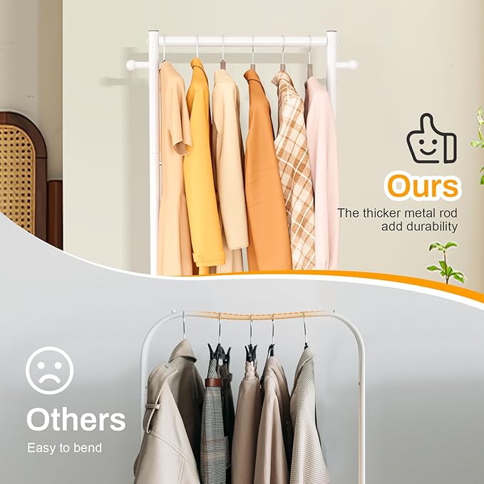MISSLO Small Clothes Racks for Hanging Clothes Clothing Rack with Wheels 60" Garment Rack with Shelves Portable Rolling Wardrobe Rack for Small Space, White