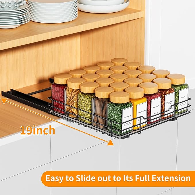 RCHYFEED Pull Out Spice Rack Organizer for Cabinet,10.5" Wx10.5Dx2.5H | Heavy Duty Spice Cabinet Organizer Metal Pull Out Spice Rack Vertical Spice Shelf for Cabinets & Pantry